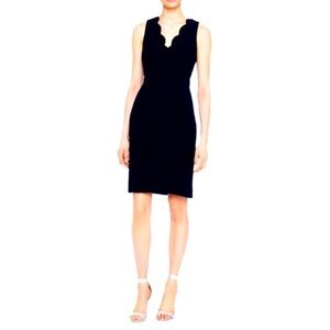 J crew black v neck scalloped edge sleeveless dress back zipper size 2